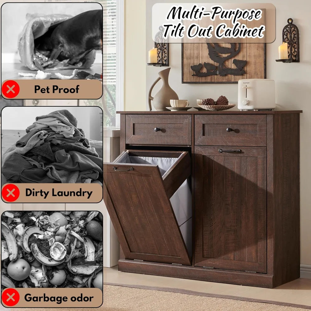 Double Tilt Out Laundry Hamper Cabinet With Drawer