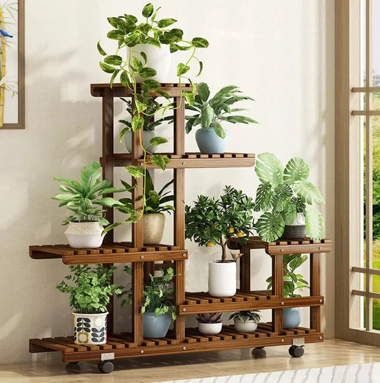 6 Tier Wood Plant Stand for Stylish Indoor and Outdoor Display