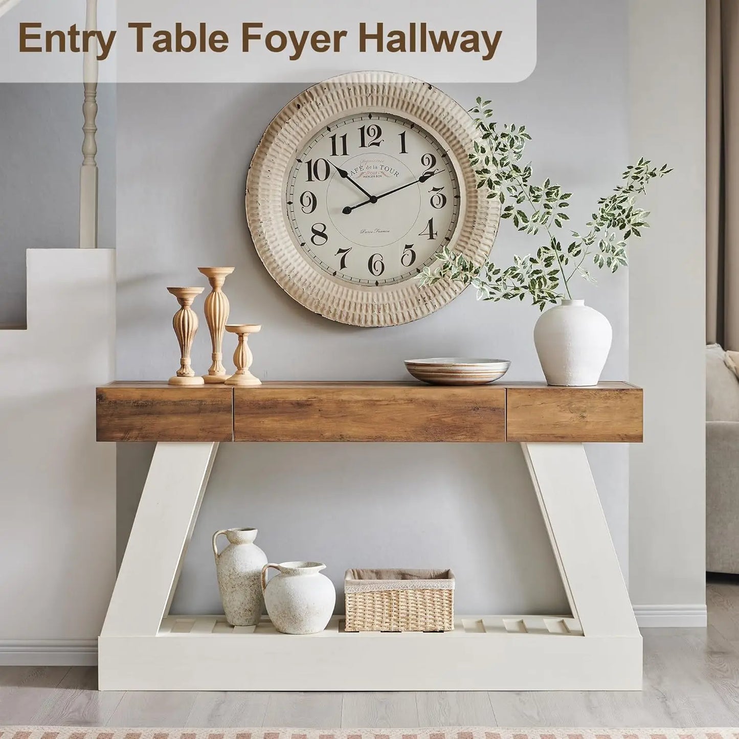 Farmhouse Entryway Console Table With Durable Drawer