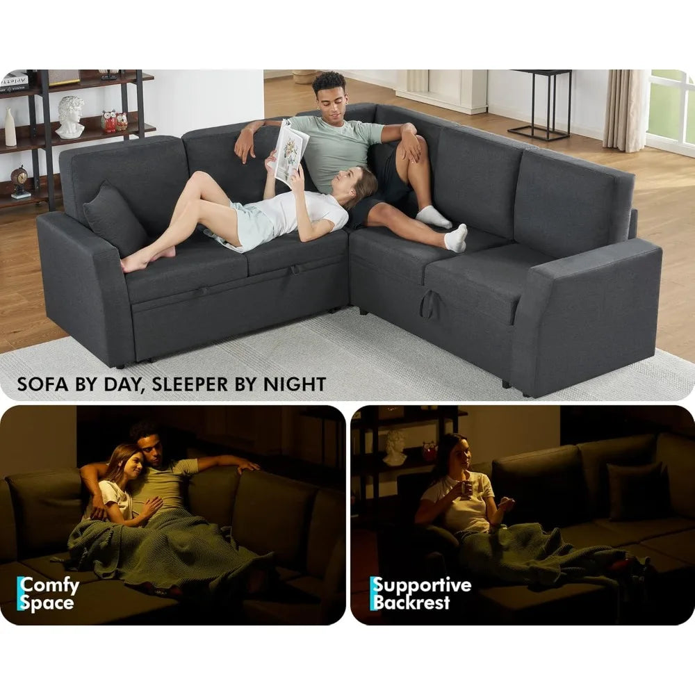 85 Inch Sofa Bed Sectional With Storage Seat Pull Out