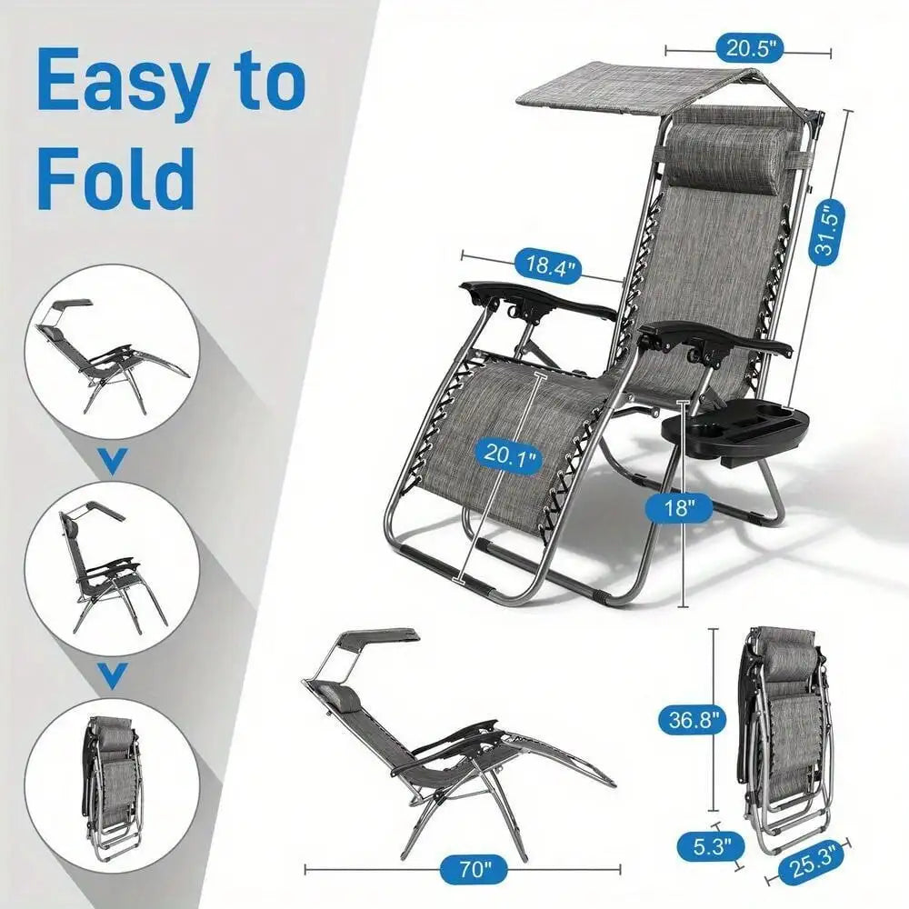 Heavy Duty Zero Gravity Folding Lounge Chair with Canopy and Cup Holder