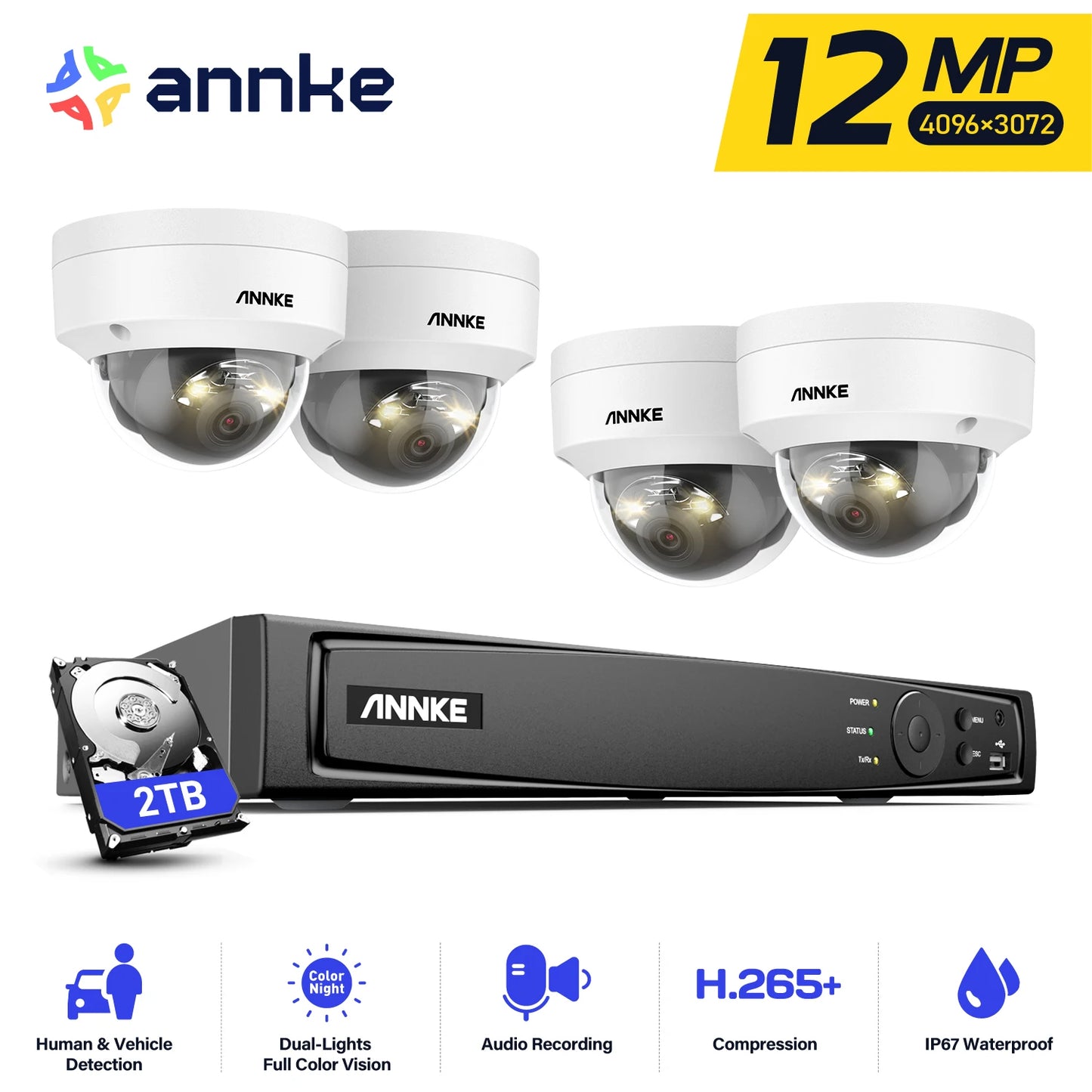 12MP Dual Light Outdoor Security Camera System with Detection