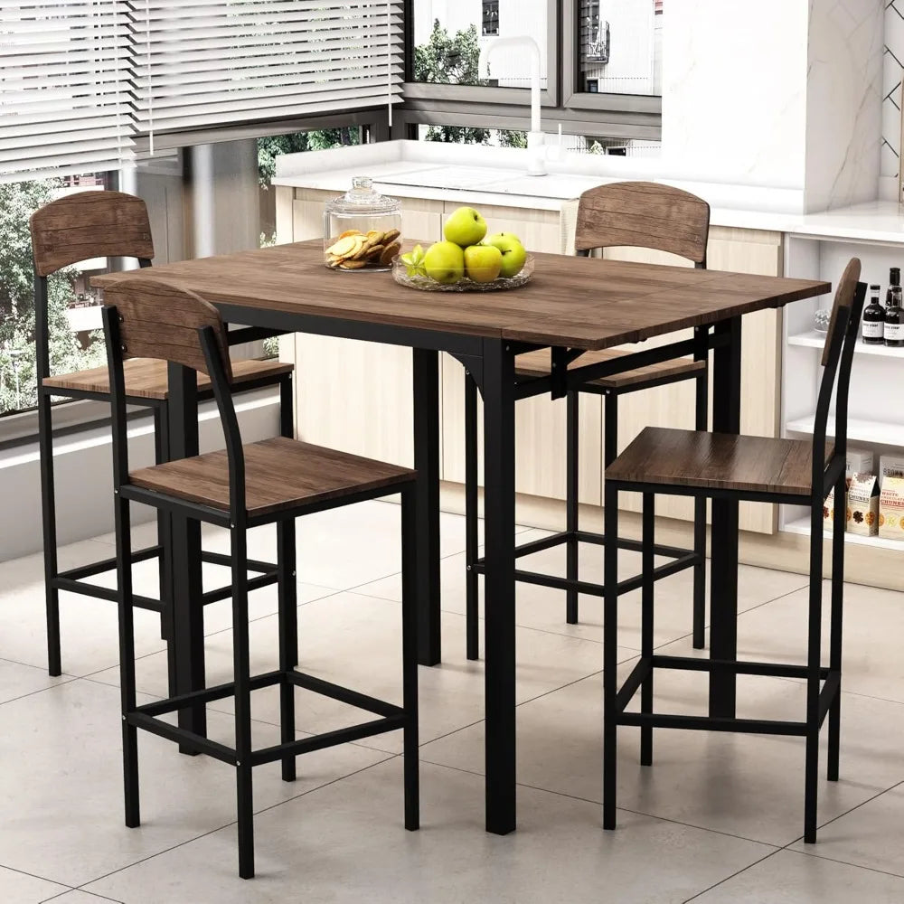 Counter Height Farmhouse Dining Table Set With Drop Leaf