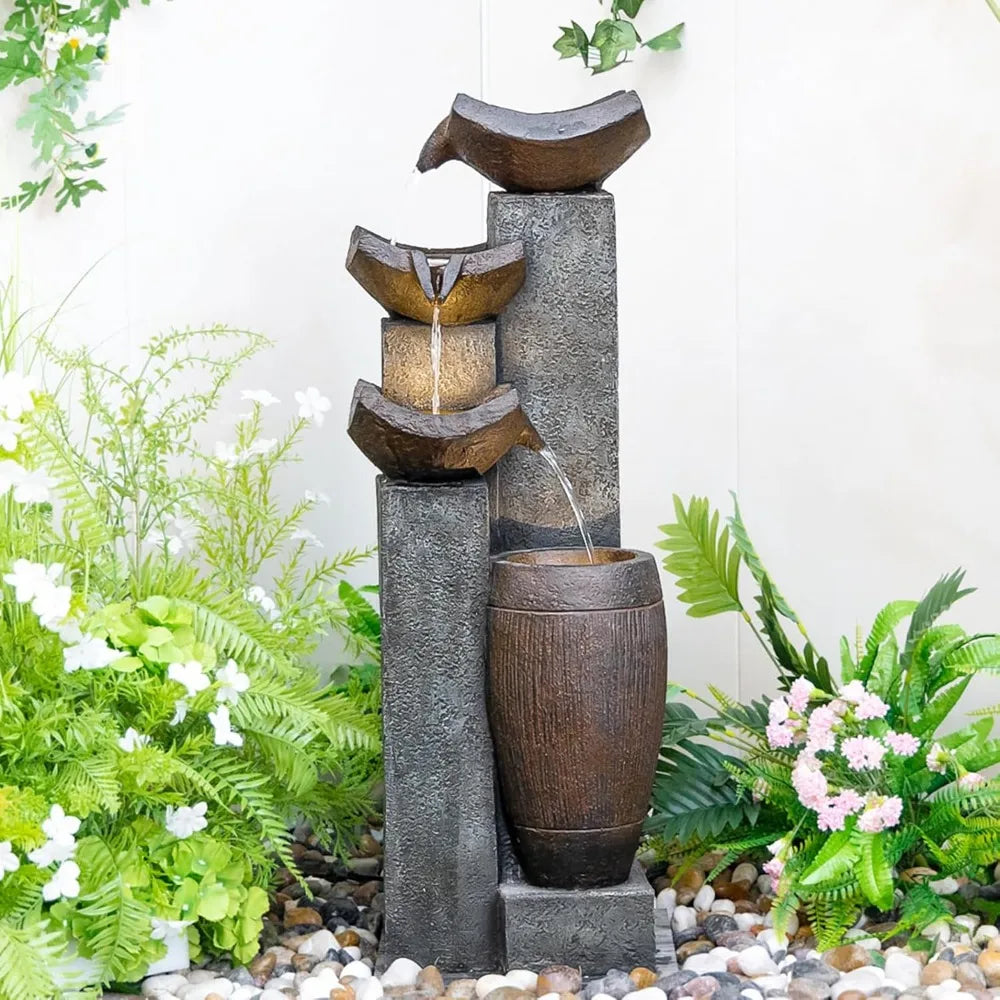 Outdoor Fountain with Lights for Serene Gardens