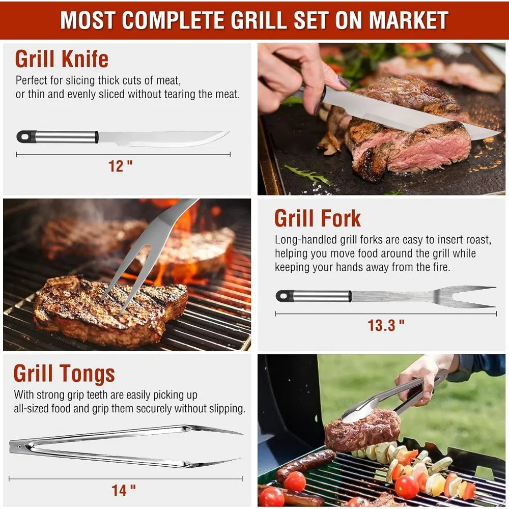122PCS Premium Stainless Steel BBQ Grill Accessories Set