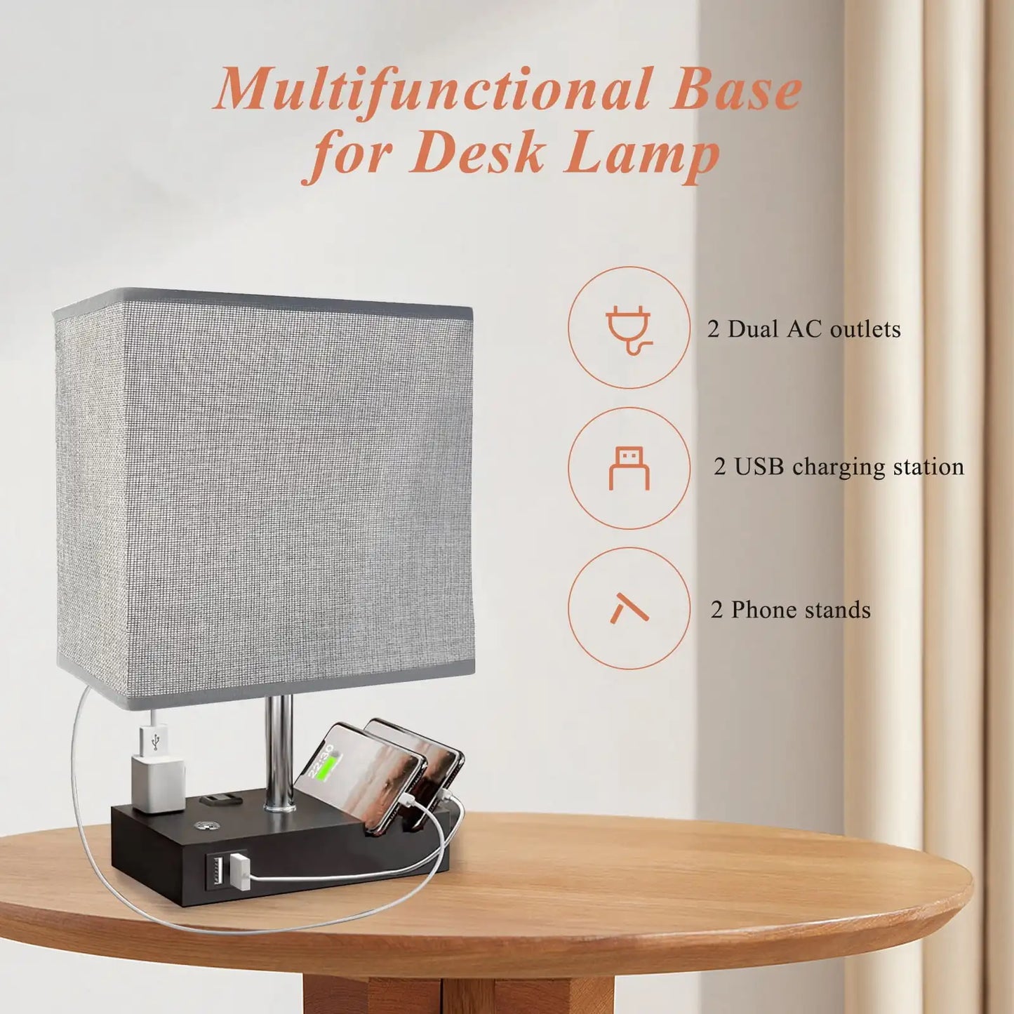 SZRSTH Bedside Table Lamp with Dual Fast USB Charging