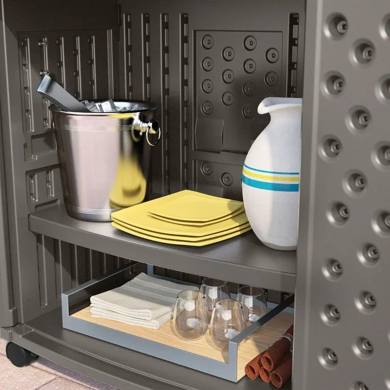 Waterproof Patio Storage Prep Station with Wicker Design