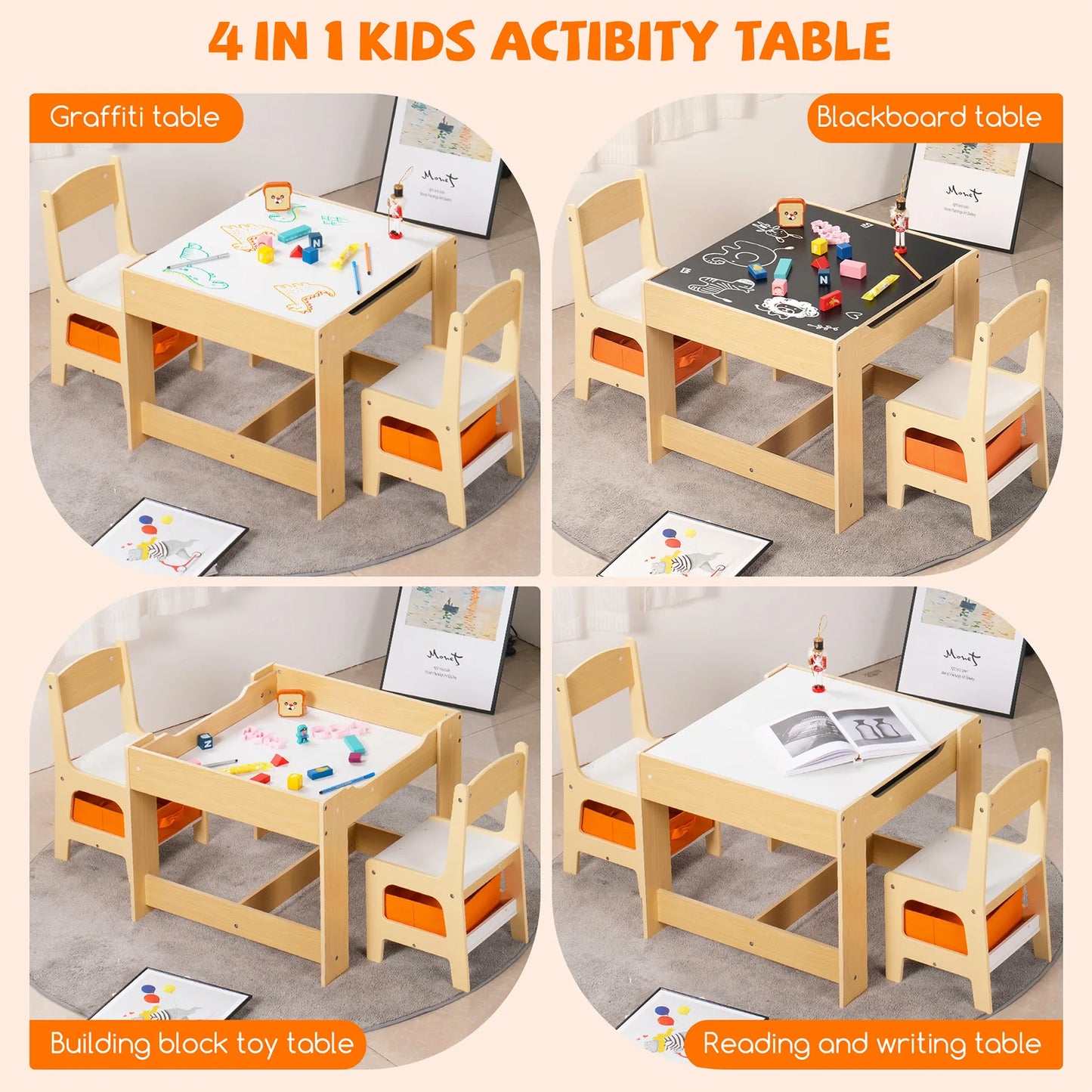 Natural Wood Children's Play Table and Chair Set for Safe Fun