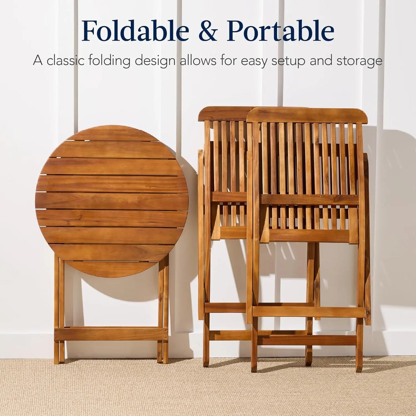 XMSJ Acacia Wood Bistro Set for Portable Outdoor Relaxation