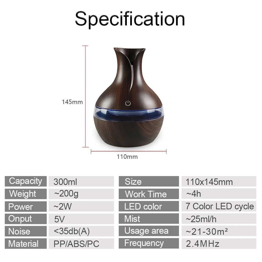 USB Humidifier Air Diffuser With 7 LED Lights For Comfort