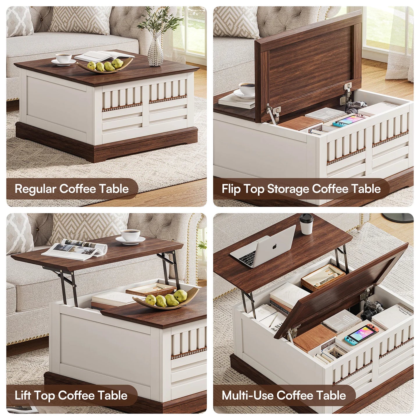 Farmhouse Lift Top Coffee Table With Hidden Storage