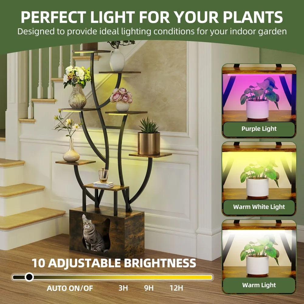 Stylish 8 Tiered Corner Plant Stand with Grow Lights