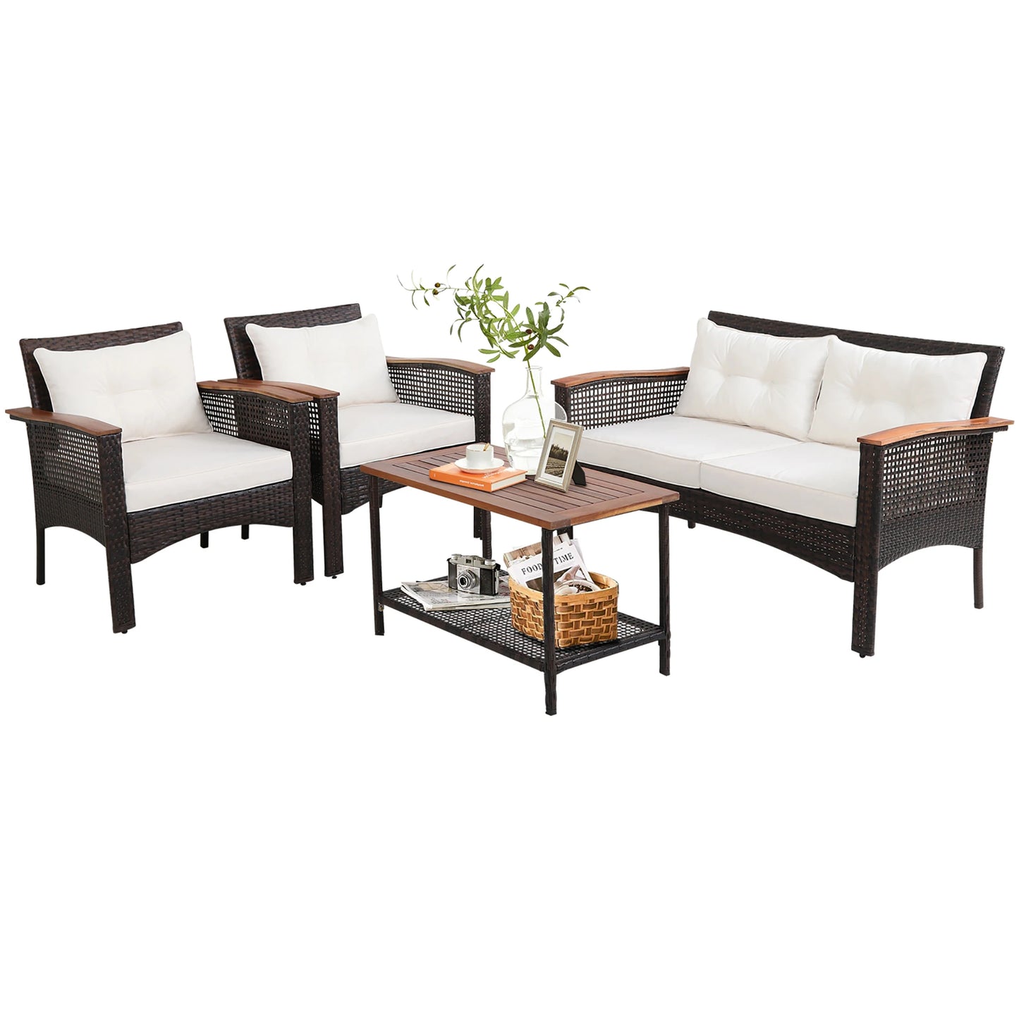Durable Patio Rattan Acacia Wood Furniture Set