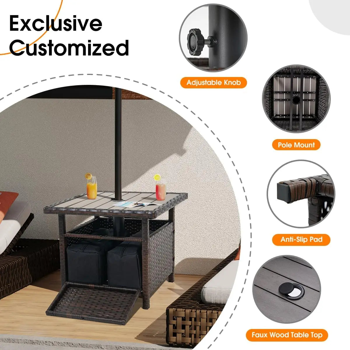 All Weather Wicker Umbrella Stand With Dual Weight Bags