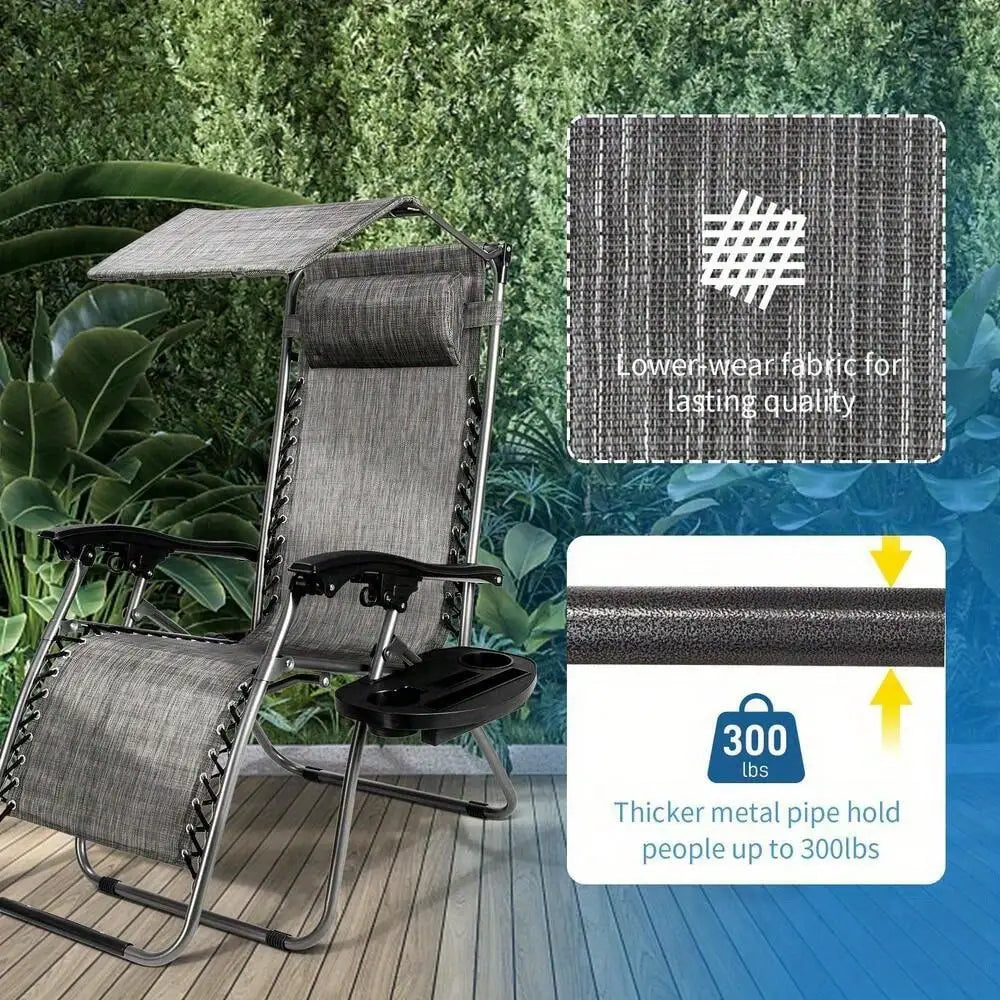 Heavy Duty Zero Gravity Folding Lounge Chair with Canopy and Cup Holder