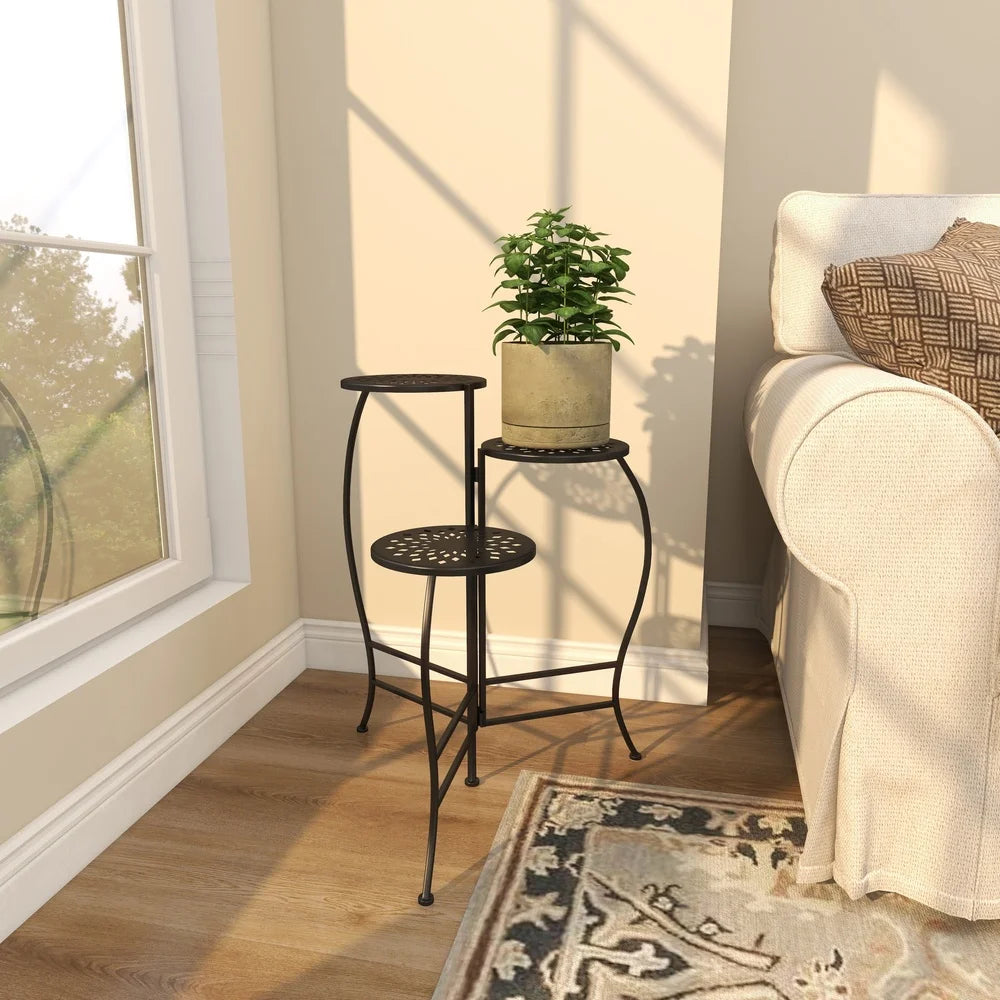 Stylish 3 Tier Black Metal Plant Stand for Space Saving Decor