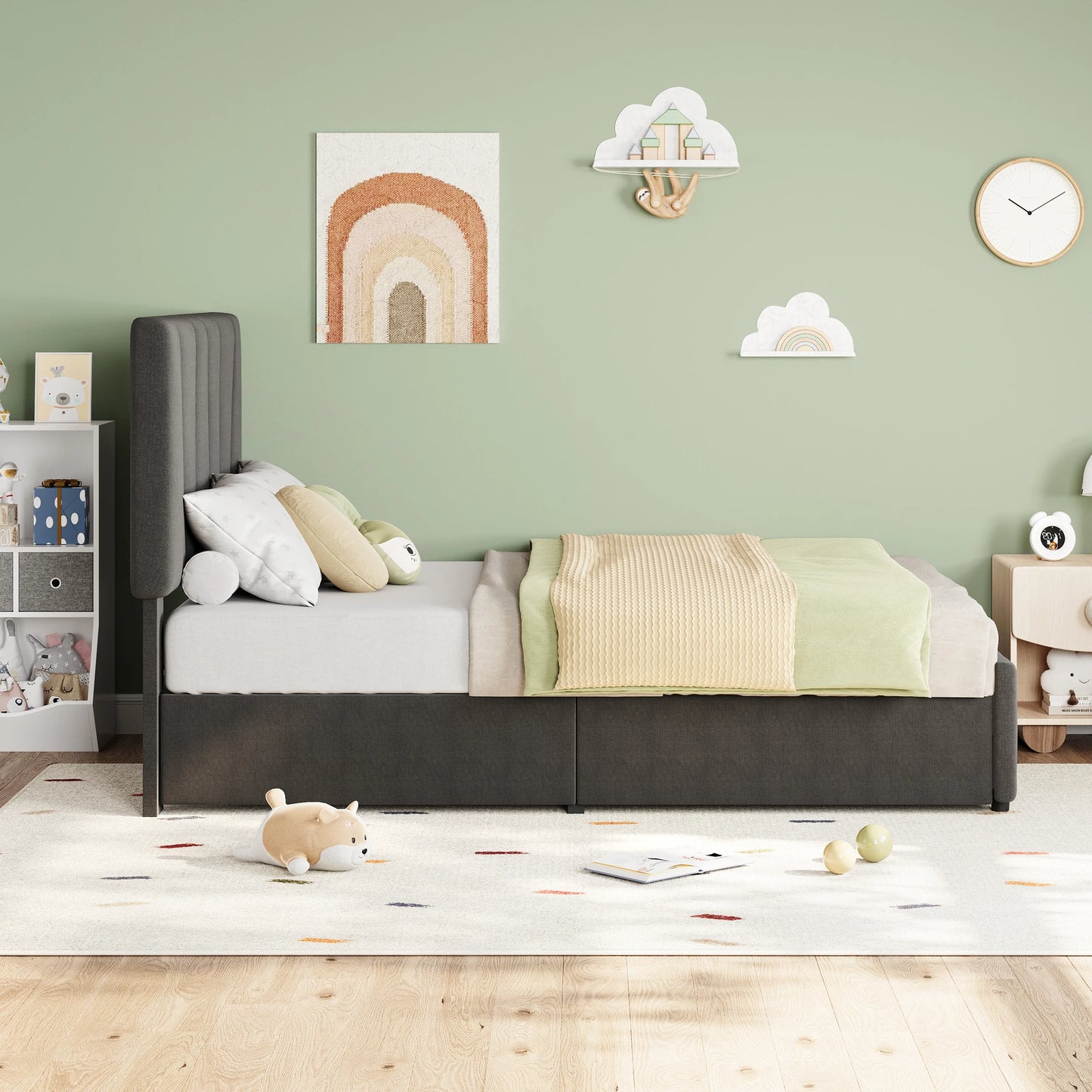 Elegant Full Size Bed Frame with Adjustable Headboard and Storage Drawers