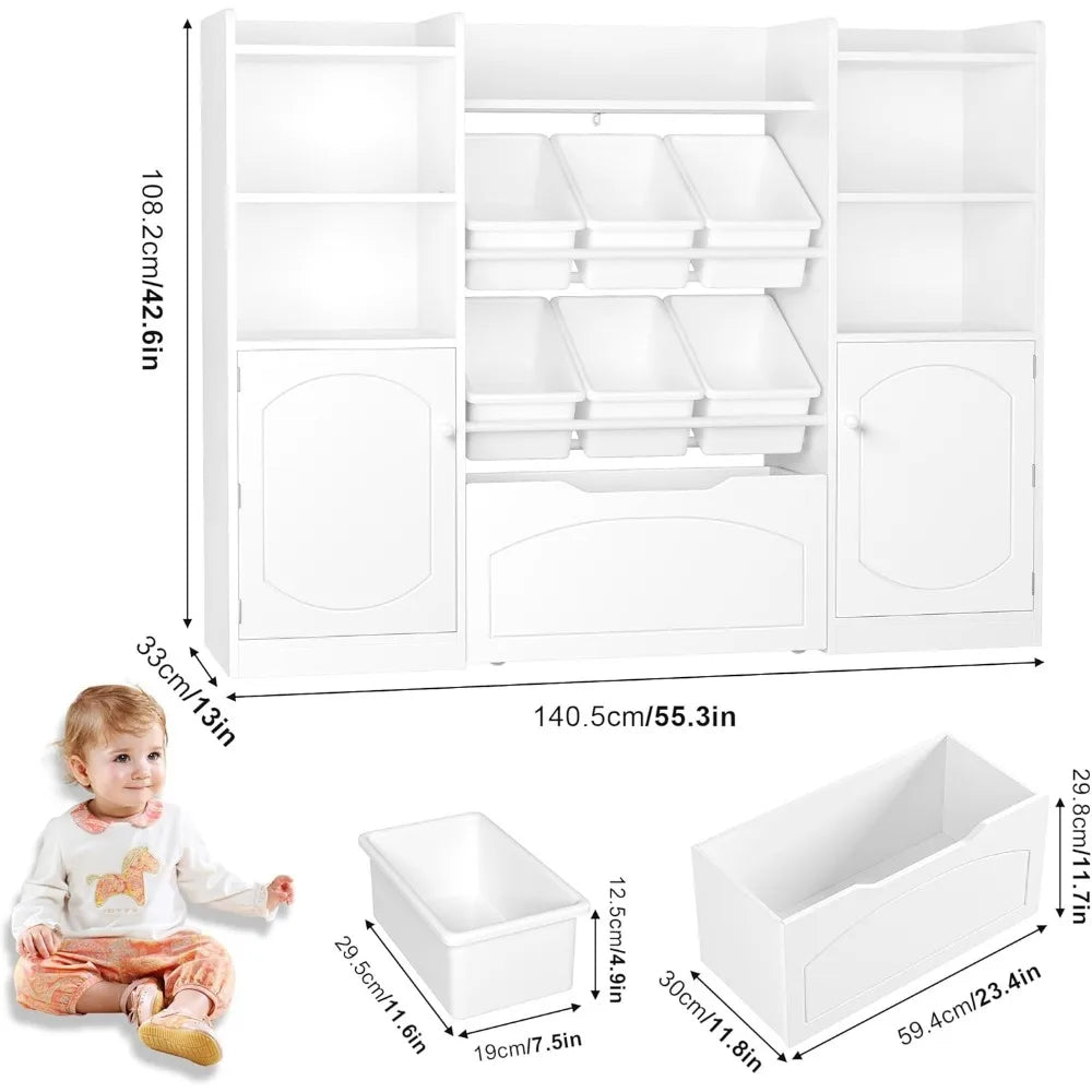 Multifunctional 55 Inch Kids Toy Organizer with Movable Drawer