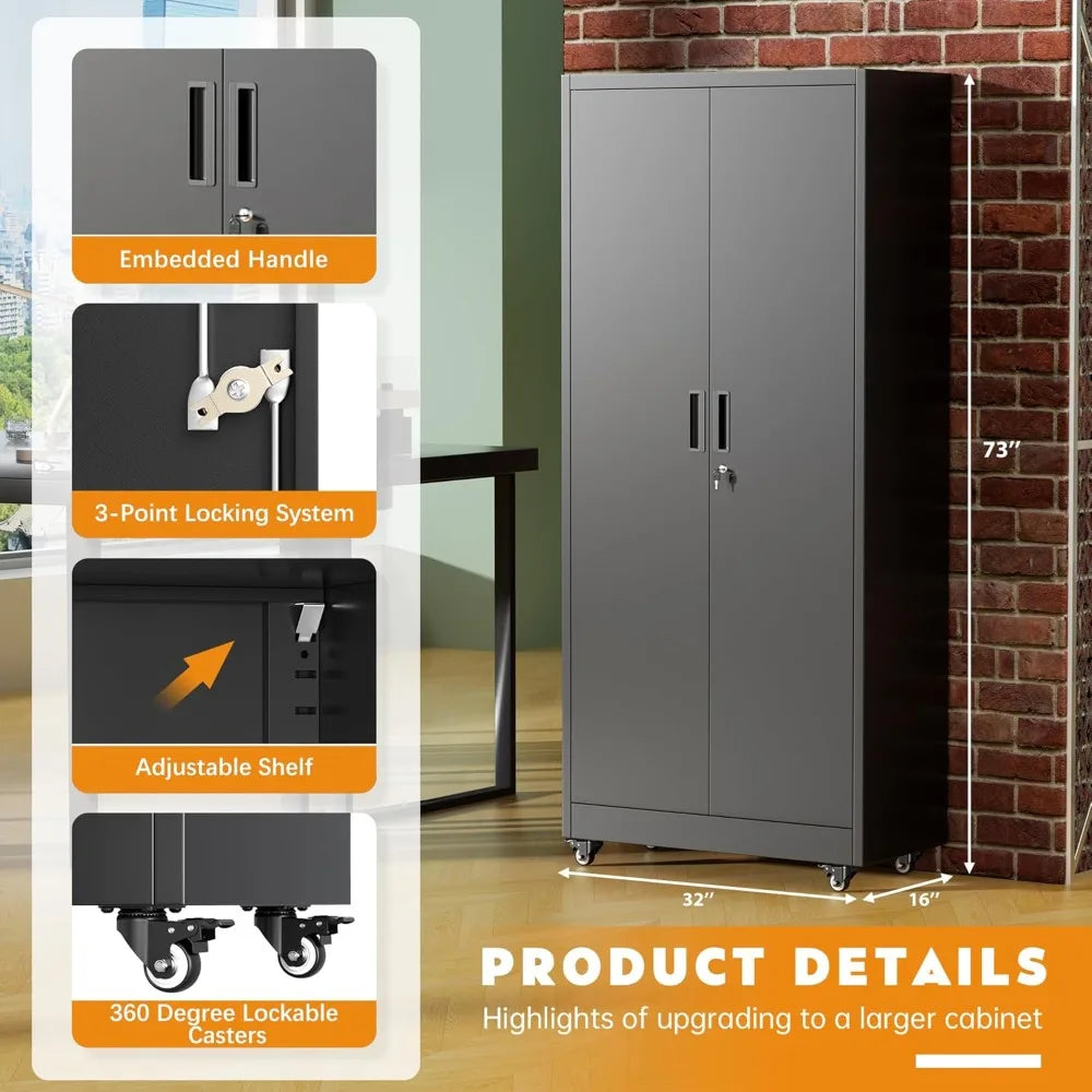 Lockable Rolling Metal Storage Cabinet With Wheels