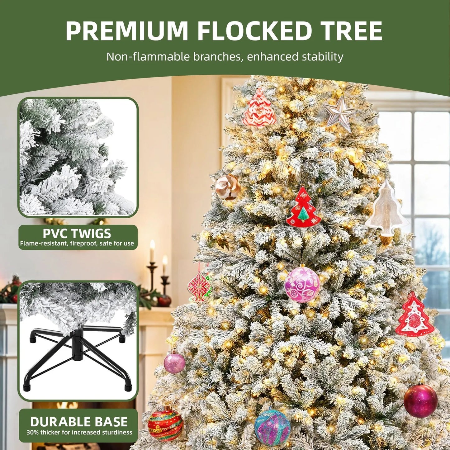 Prelit Snow Flocked 6ft Christmas Tree with Remote Control