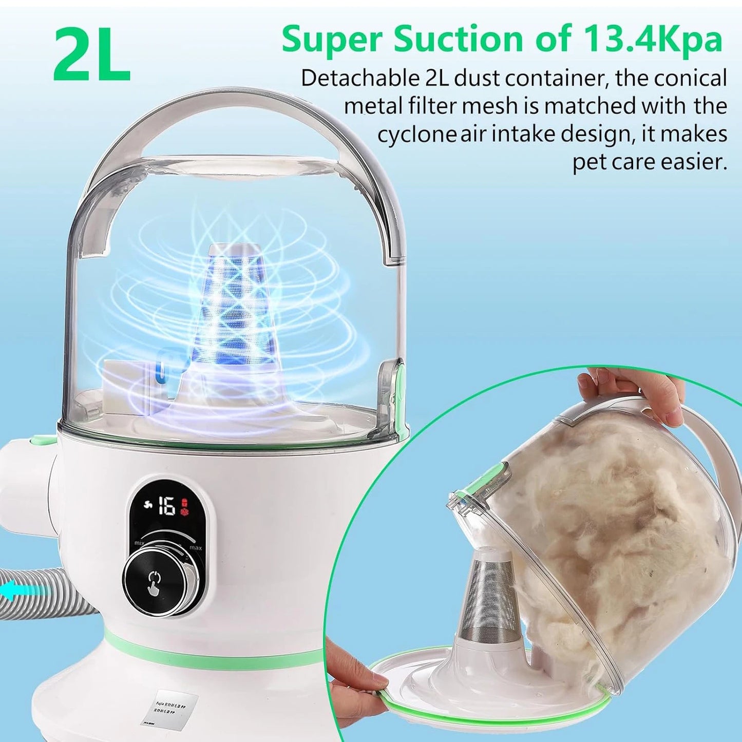 Quiet Pet Grooming Vacuum Kit 2L For Hair Removal Pro