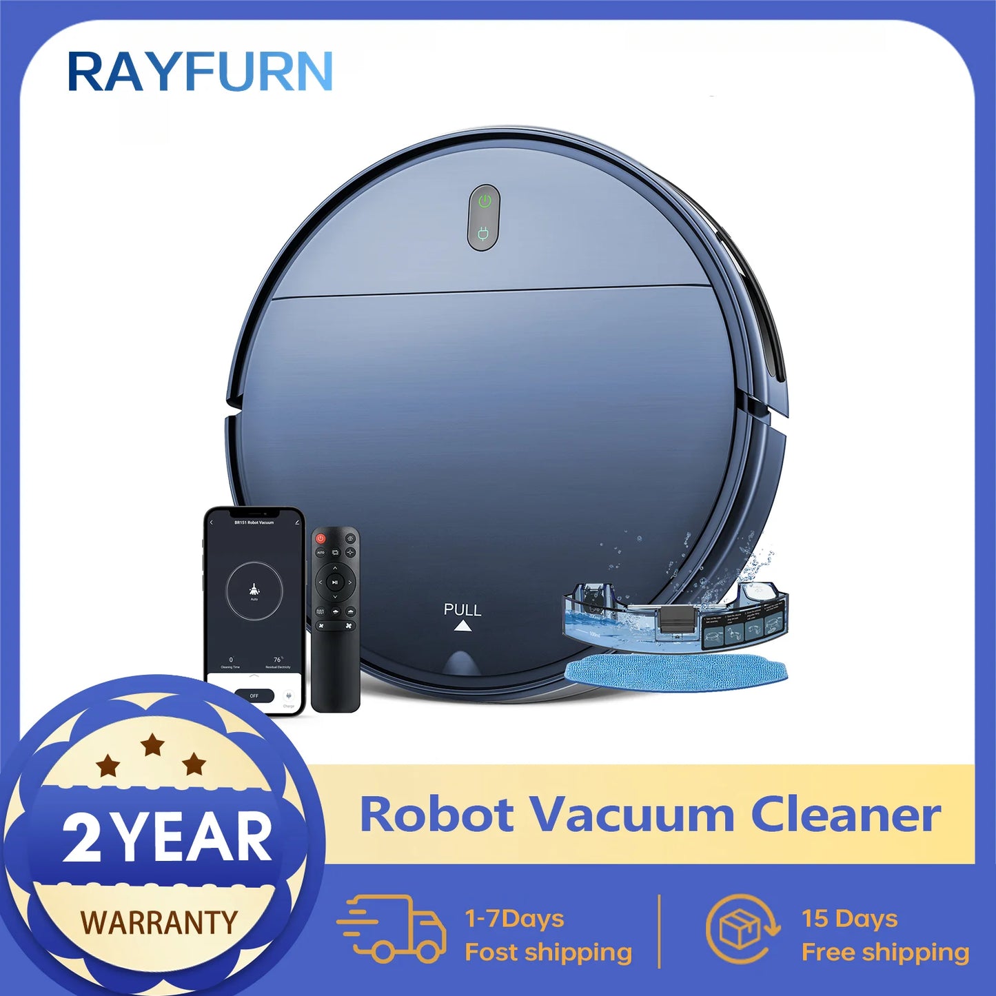 Rayfurn Robot Vacuum Cleaner App Control And Wet Mopping