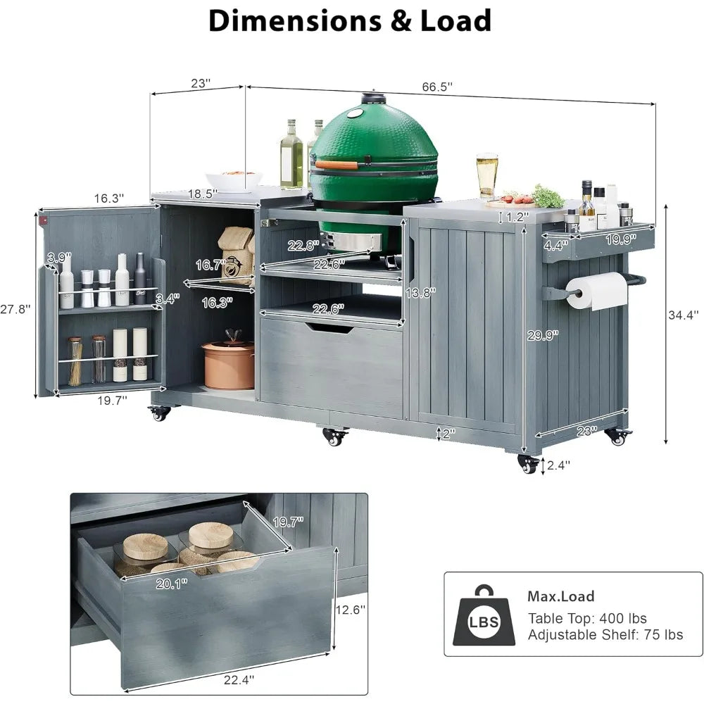 Durable Solid Wood Outdoor Kitchen Island For Big Green Egg