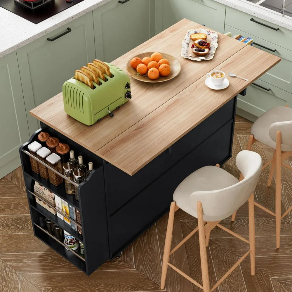 Rolling Kitchen Island Cart with Drop Leaf and Storage Options