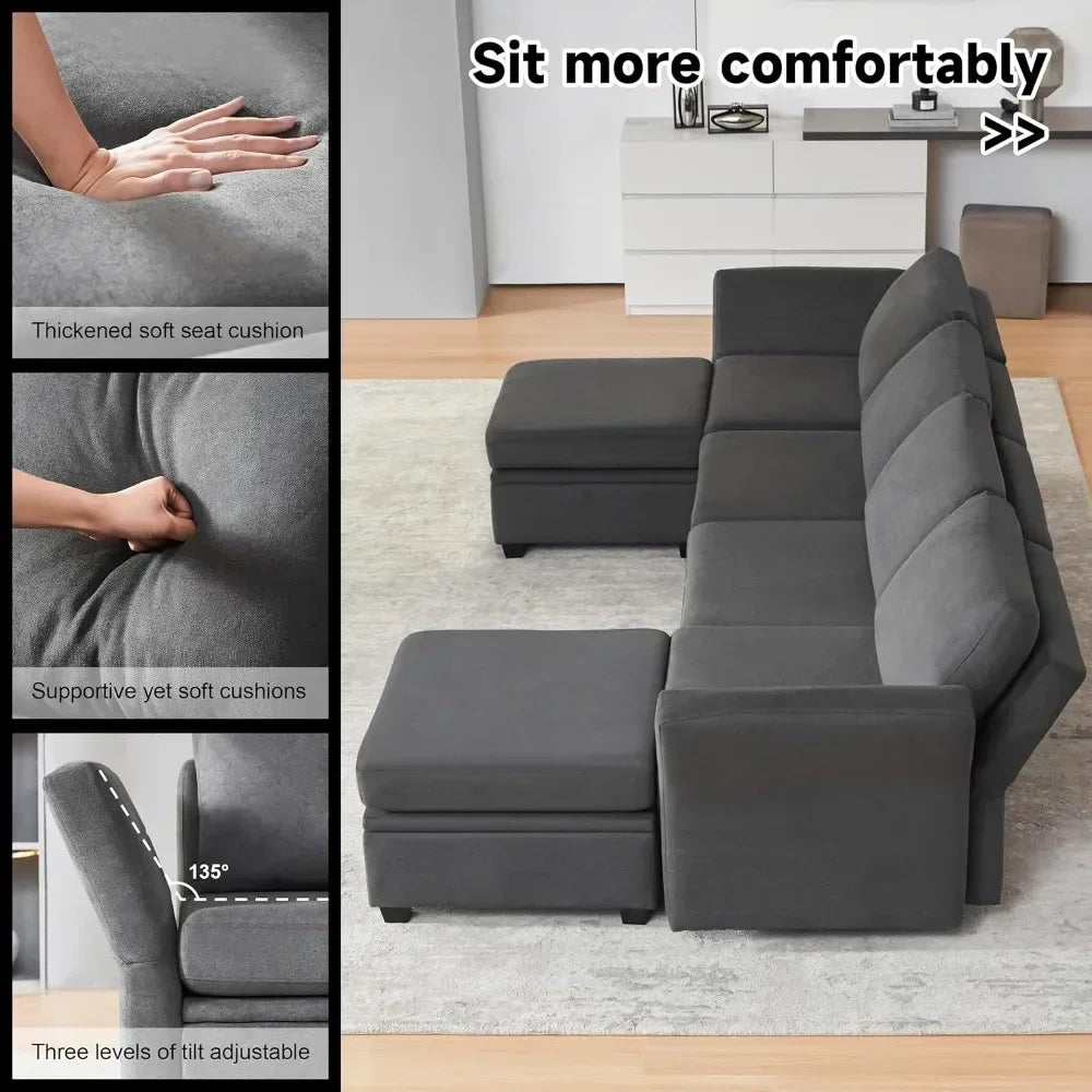 Modular Sectional Sofa With Storage And Ottomans U Shaped