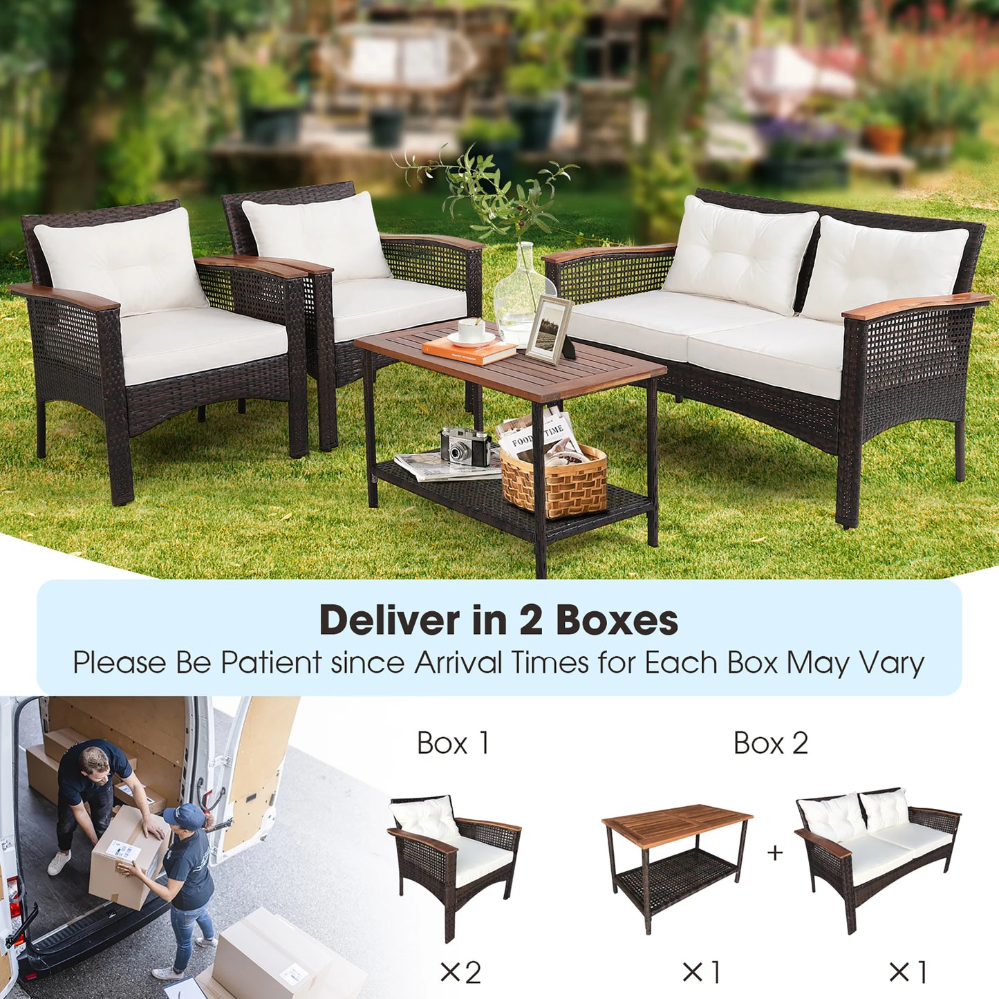 Durable Patio Rattan Acacia Wood Furniture Set