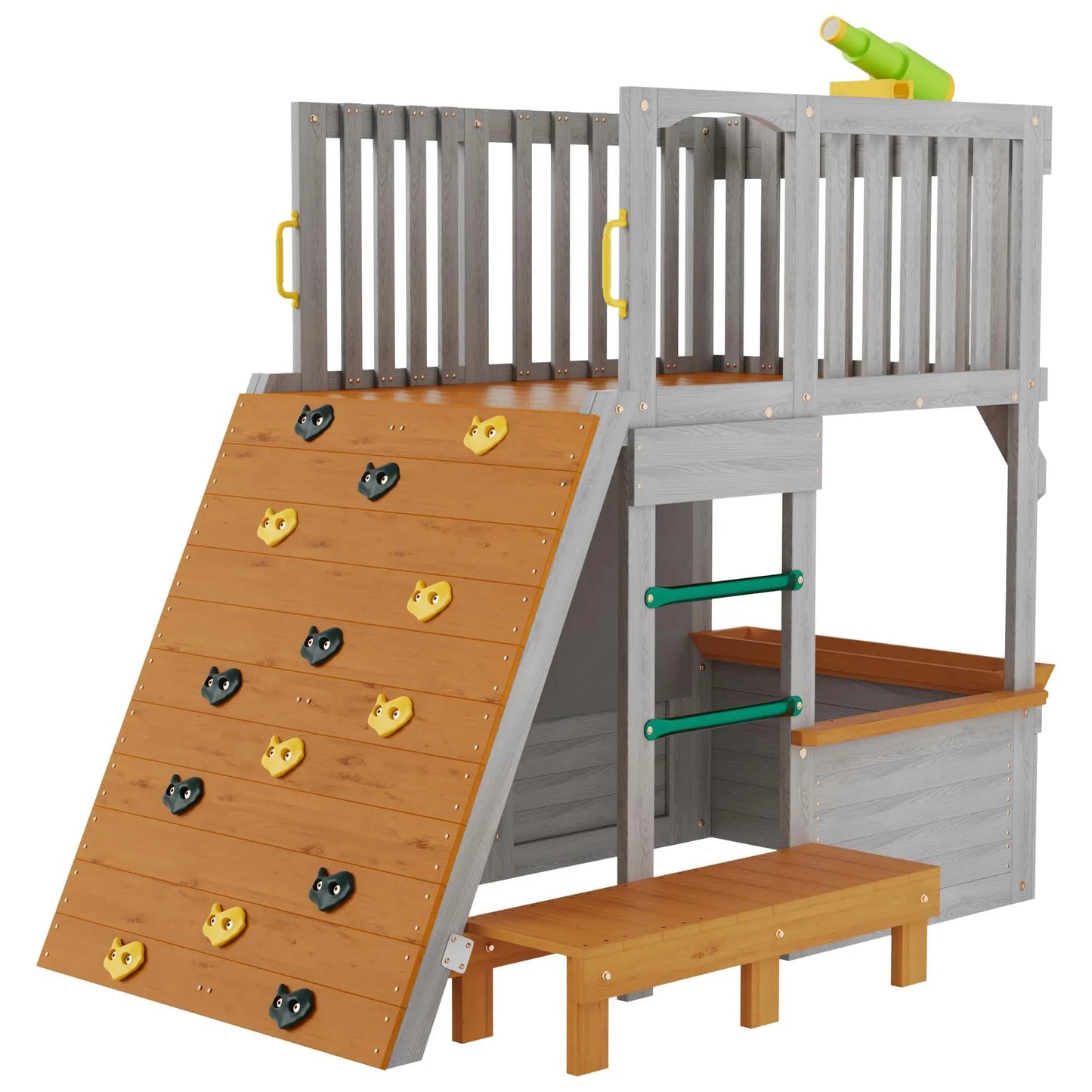 Large Wooden Kids Playhouse with Lookout and Climbing Ramp