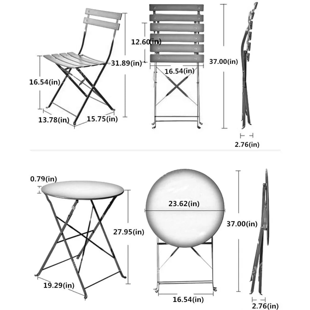 Weather-Resistant 3-Piece Folding Bistro Set for Indoor Outdoor Use