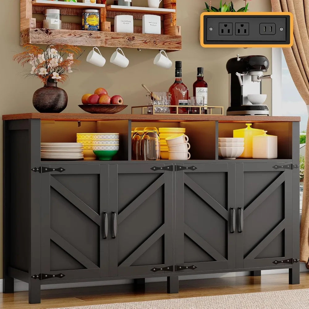 Buffet Sideboard With Power Outlets And Led Light 55 Inch