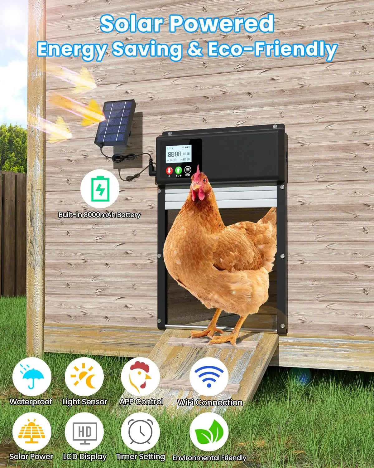 Solar Powered WiFi Chicken Coop Door Opener Light Sensor