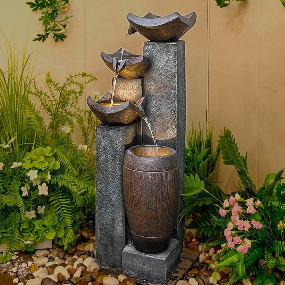 Outdoor Fountain with Lights for Serene Gardens