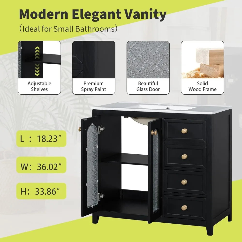 Modern 36 Inch Bathroom Vanity Cabinet with Sink and Storage