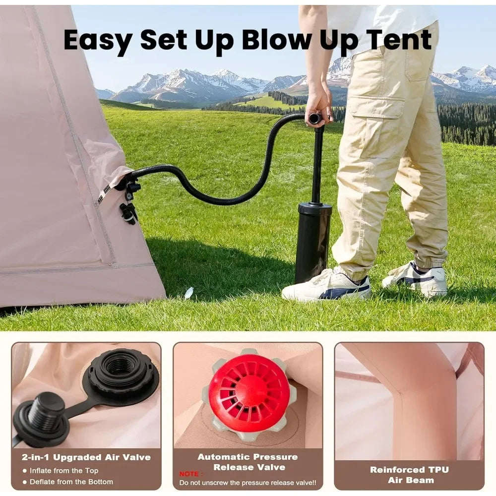 Inflatable Camping Tent – Effortless Setup with Hand Pump and Stove Jack