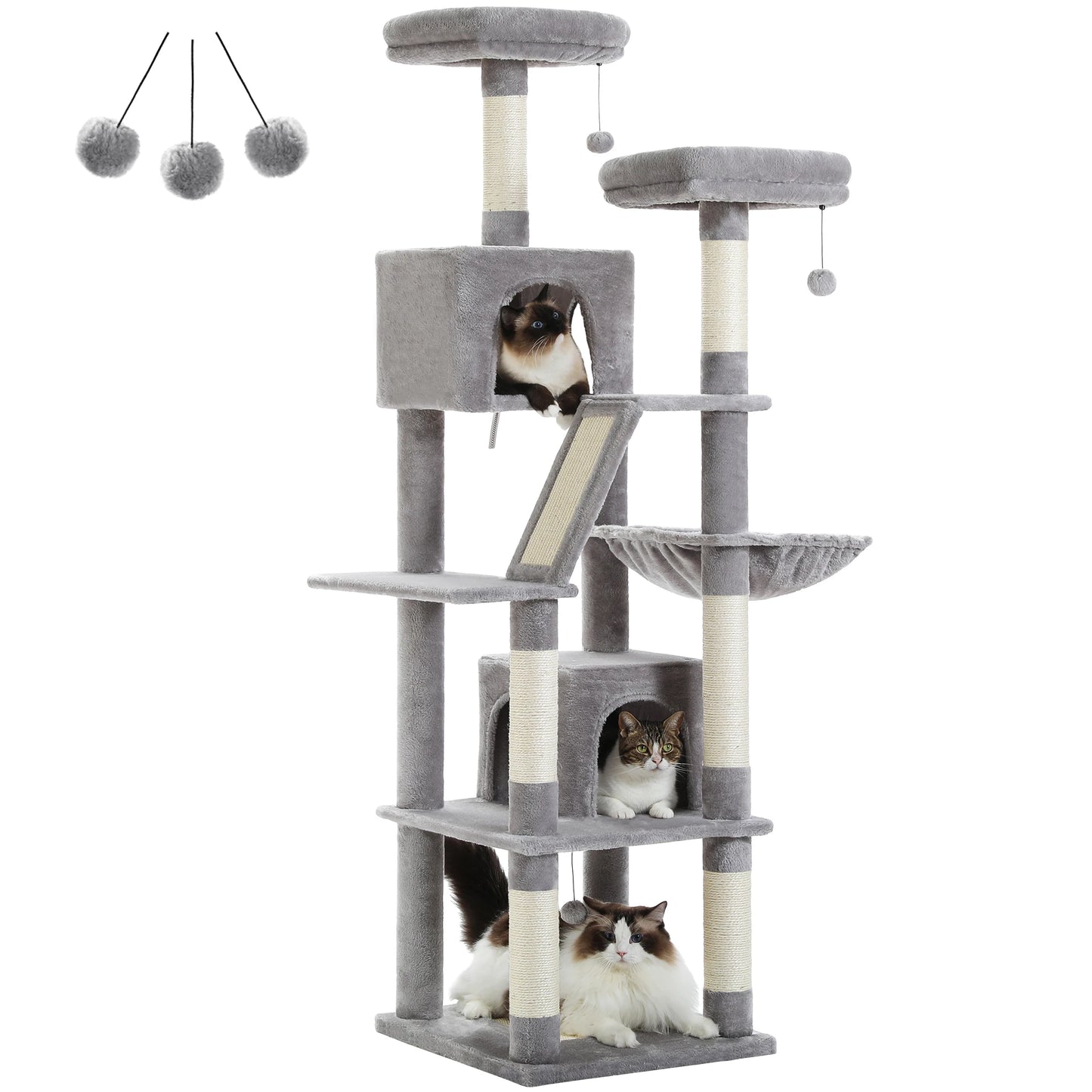 Large Cat Tree with Plush Condo and Scratching Posts
