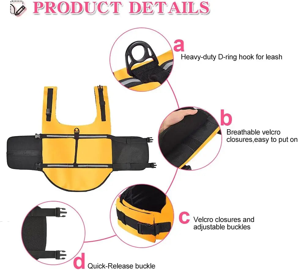 Ripstop Reflective Dog Life Jacket With Rescue Handle