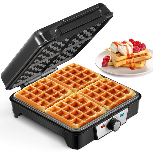 Belgian Waffle Maker 4 Slice Nonstick 3 Browning Levels