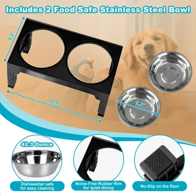 PawPerfect Height Adjustable Dog Bowl Rack for Better Posture