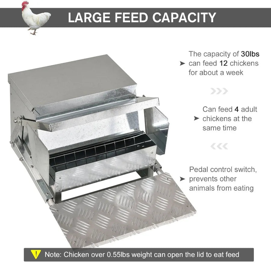 Automatic Chicken Feeder 30 Lb Capacity Galvanized Steel