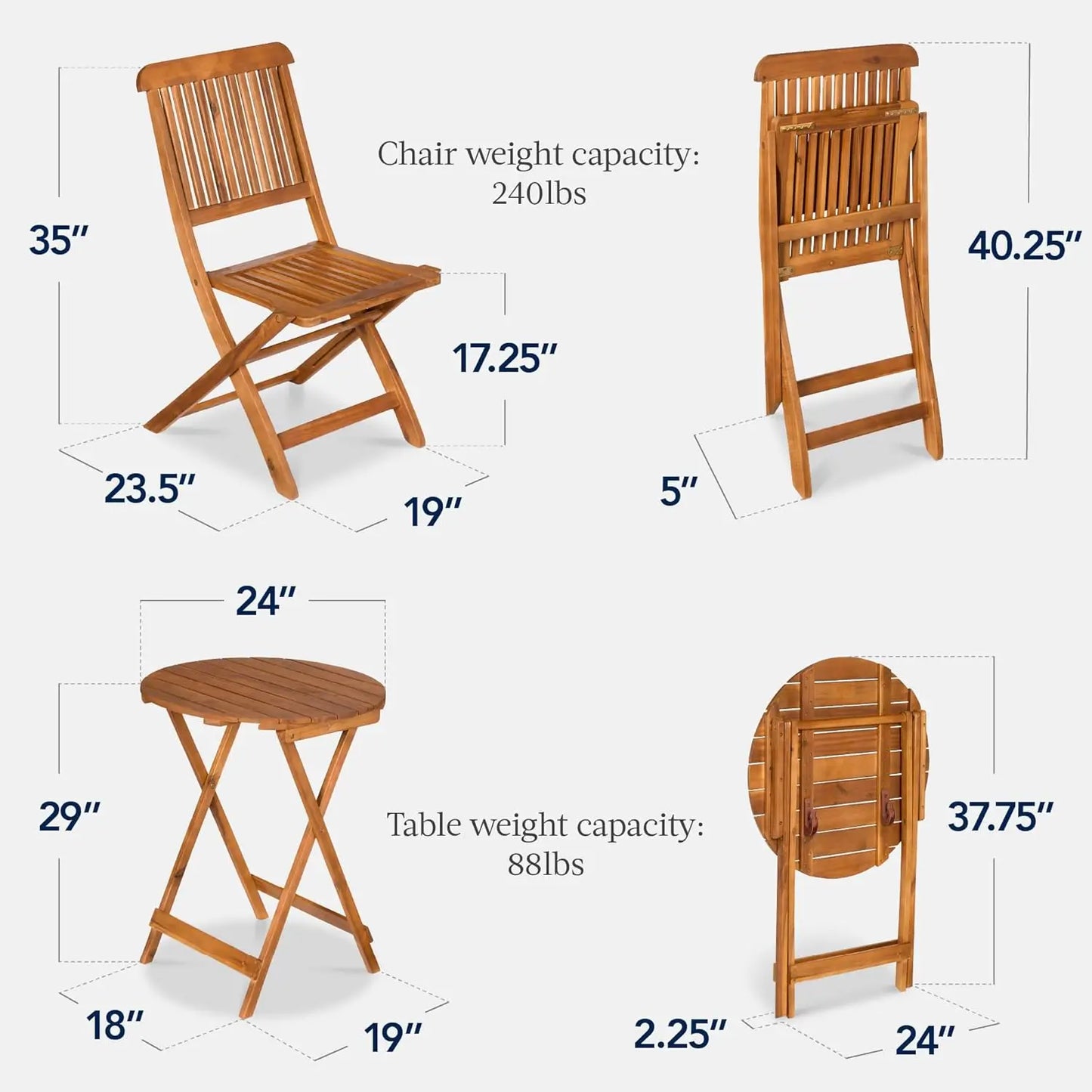 XMSJ Acacia Wood Bistro Set for Portable Outdoor Relaxation