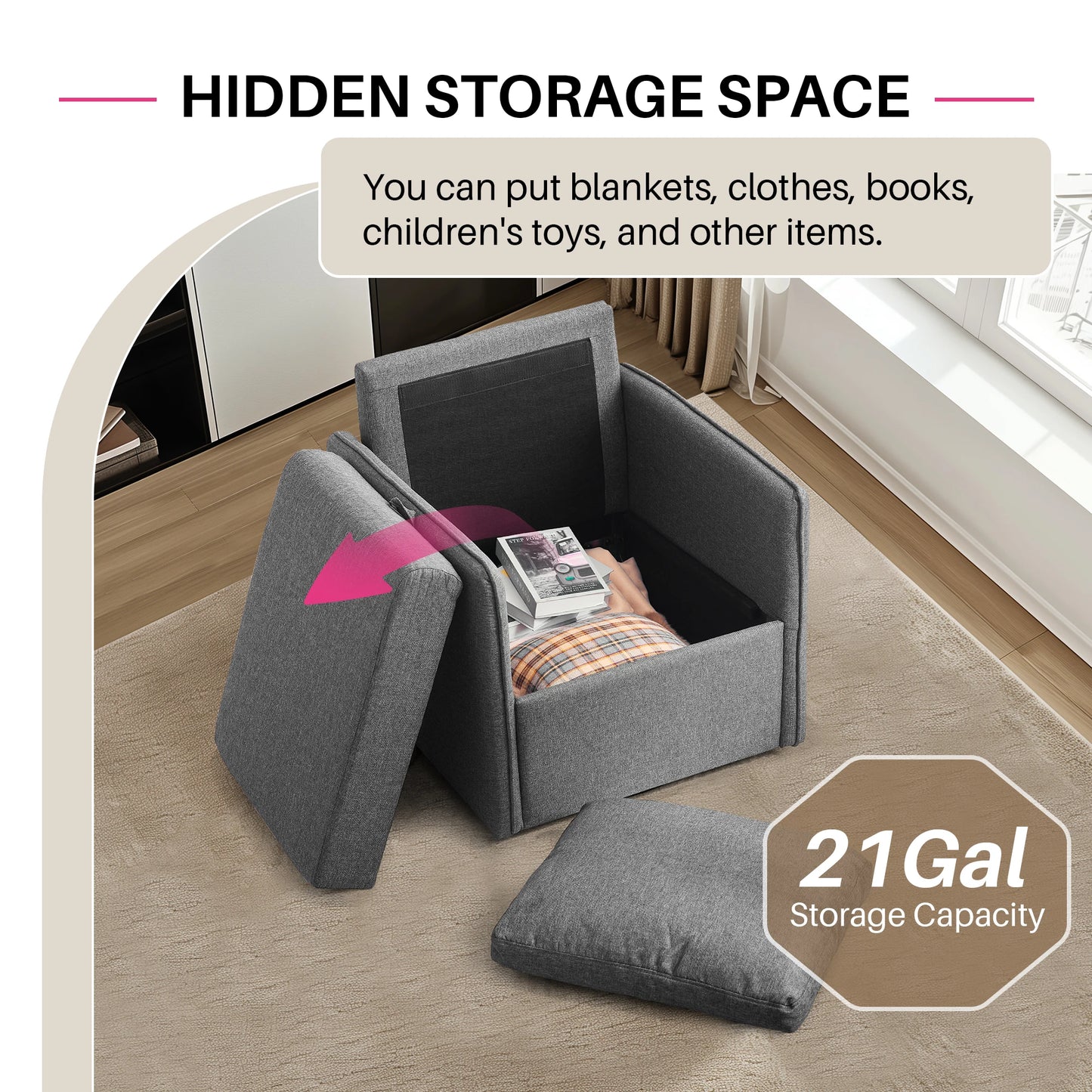 Redlife Upholstered Swivel Chair With Storage And Plush Back