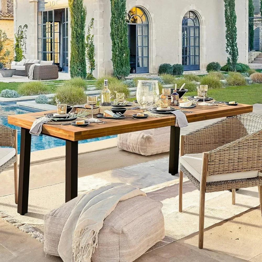 Acacia Wood Dining Table For Six With Iron Legs Outdoor