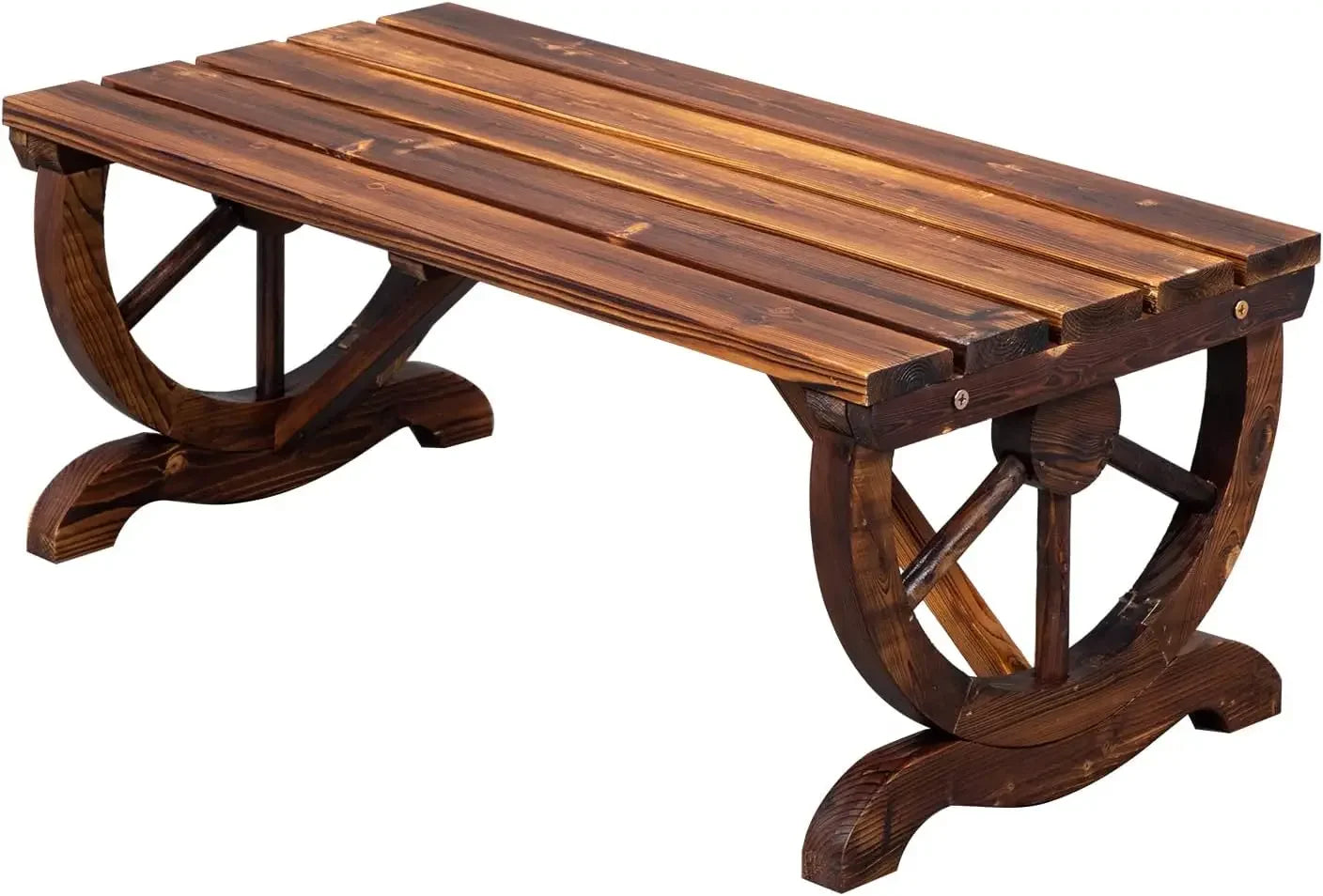 Rustic Wooden Wheel Bench for Stylish Outdoor Seating