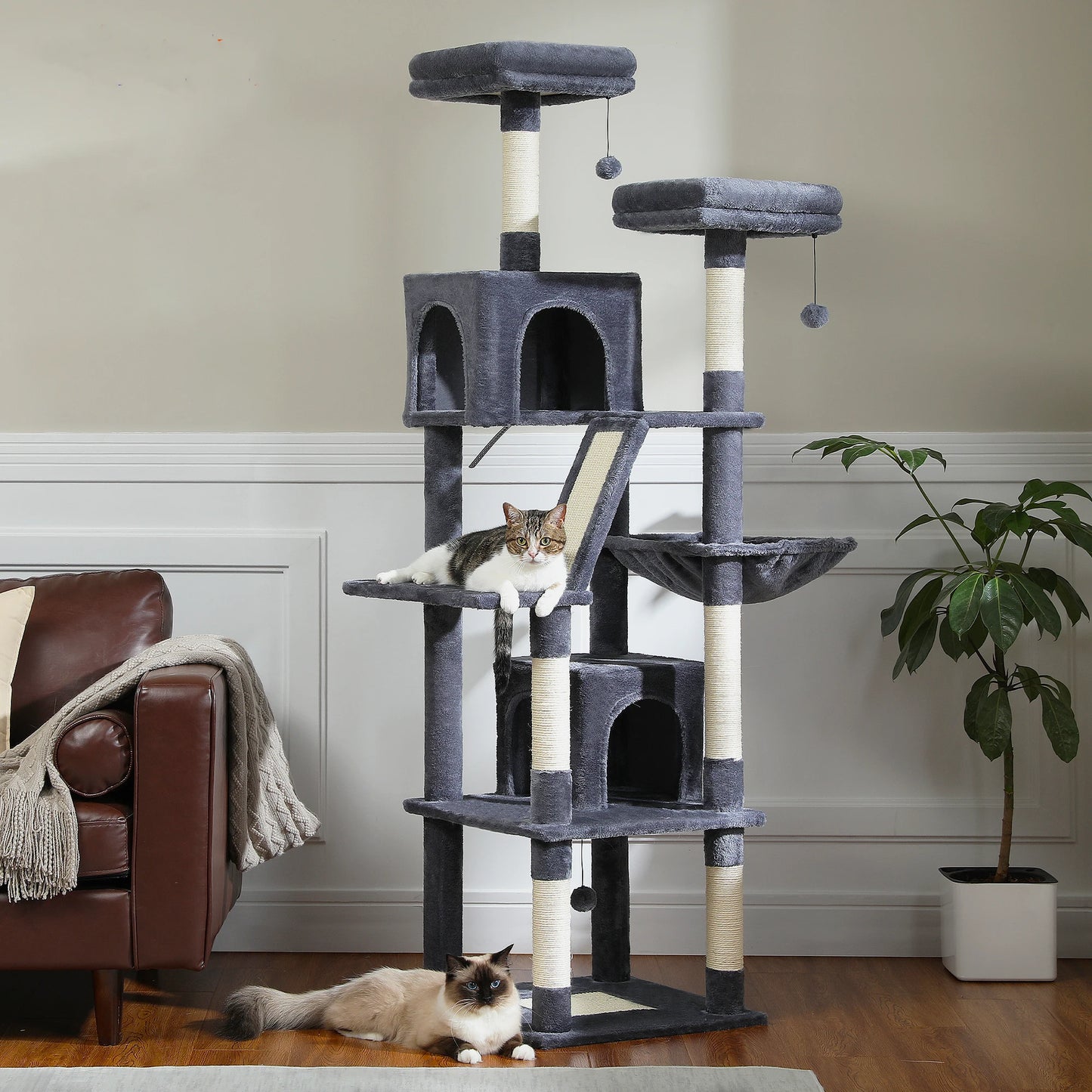 Large Cat Tree with Plush Condo and Scratching Posts