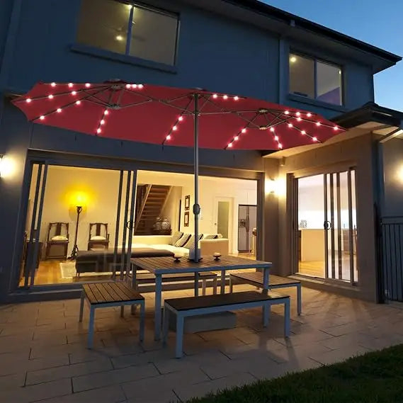 ZHUXIANG 15 Ft Double Sided Patio Umbrella with Solar Lights