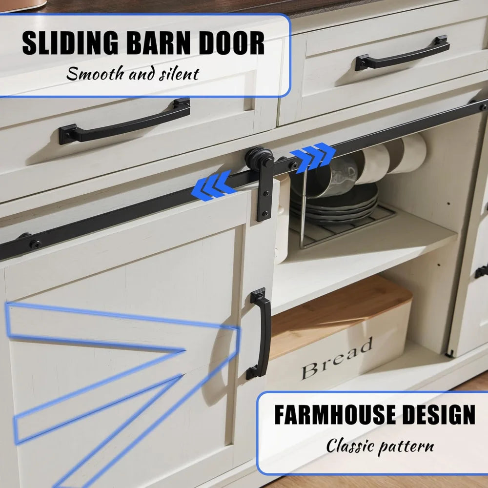 Farmhouse Buffet Cabinet With 3 Drawers And Sliding Door