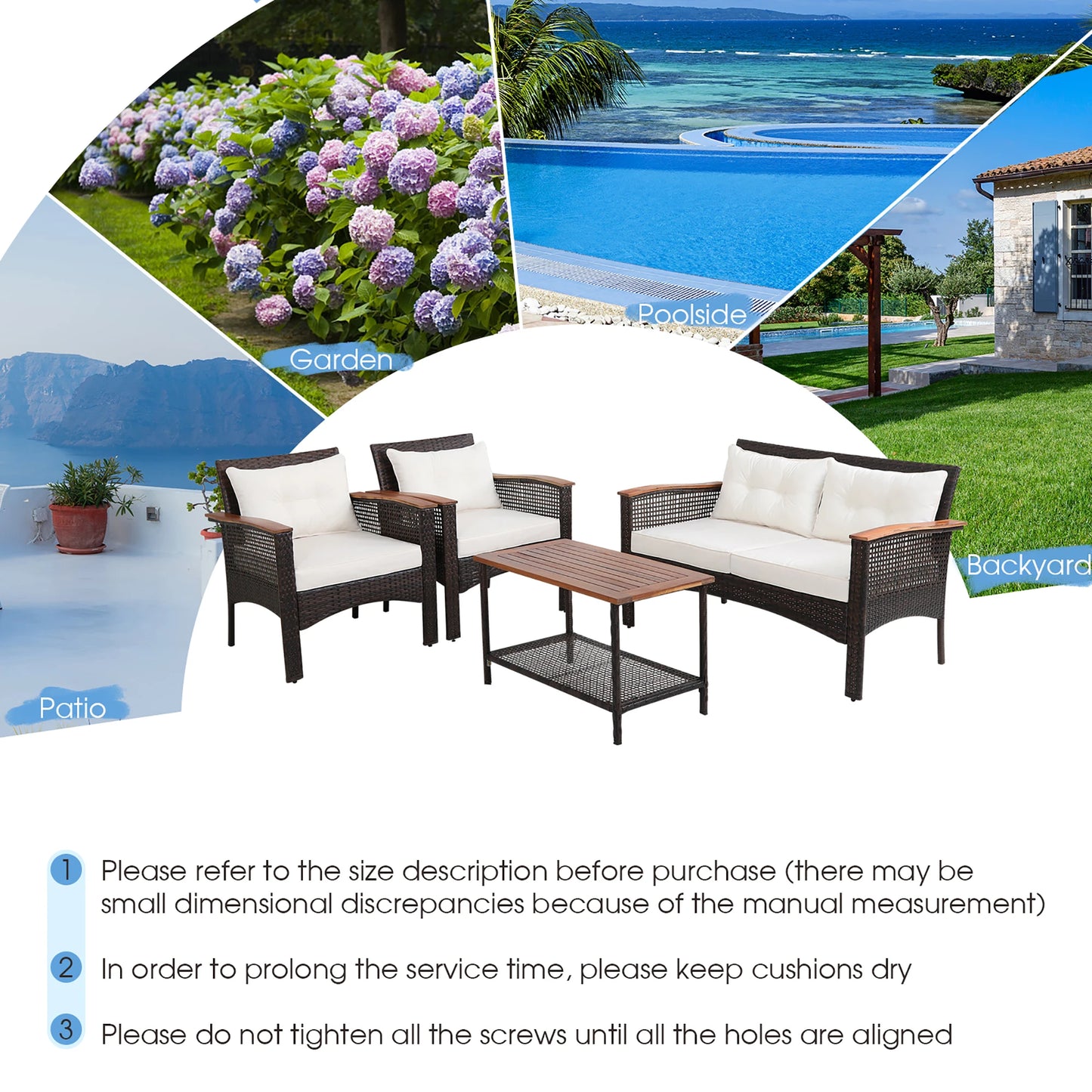 Durable Patio Rattan Acacia Wood Furniture Set